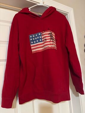 Ralph Lauren Red Crewneck Hoodie with American Flag Graphic